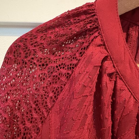 Figueroa & Flower Top Small Red Goth Romantic Dark Romance Boho Metallic Flowy - Picture 6 of 12